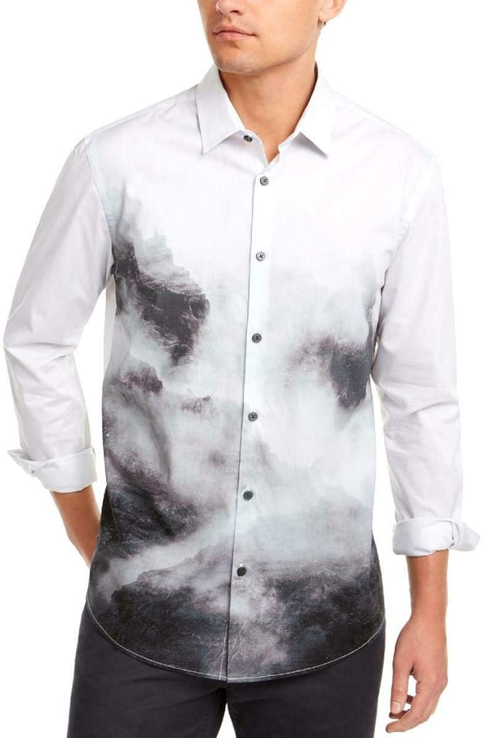 Alfani Mens Button Front Long Sleeve Casual Shirt