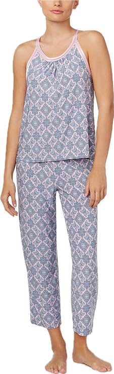 Alfani Satin Trimmed Printed Knit Pajama Set